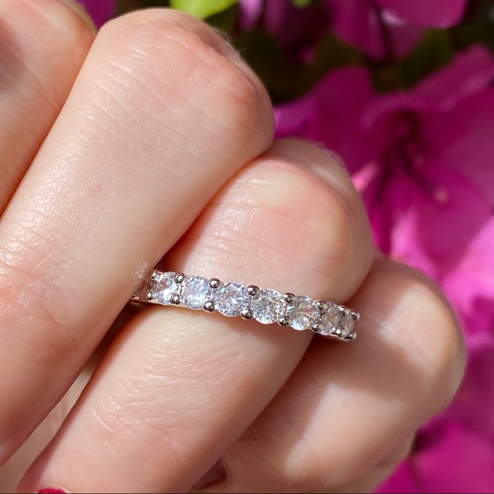 14k gold over 925 diamond eternity wedding band - Picture 6 of 16